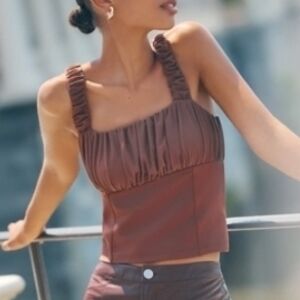 NWT Anthropologie Ruched Square Neck Brown Tank Top